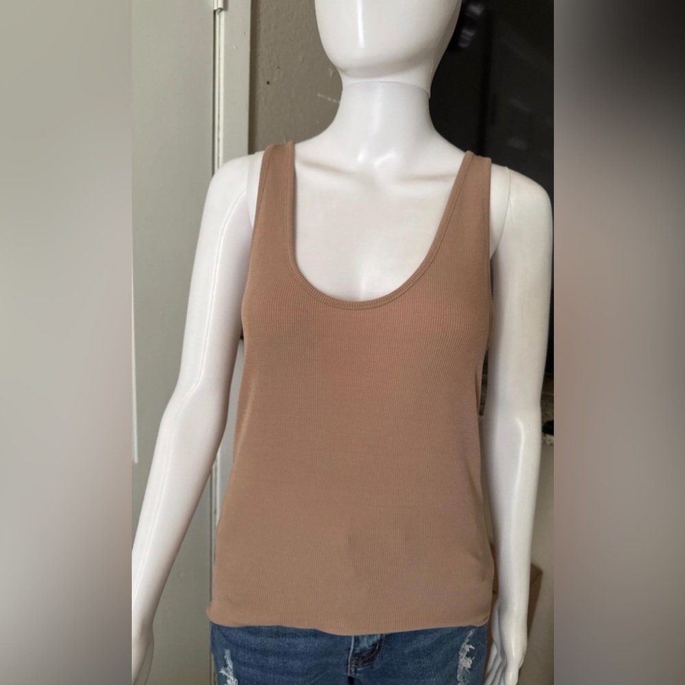 Zara Tan Ribbed Tank Top